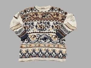 Vintage 90s Sweater Floral Embroidered Novelty Knit Cottagecore Large -